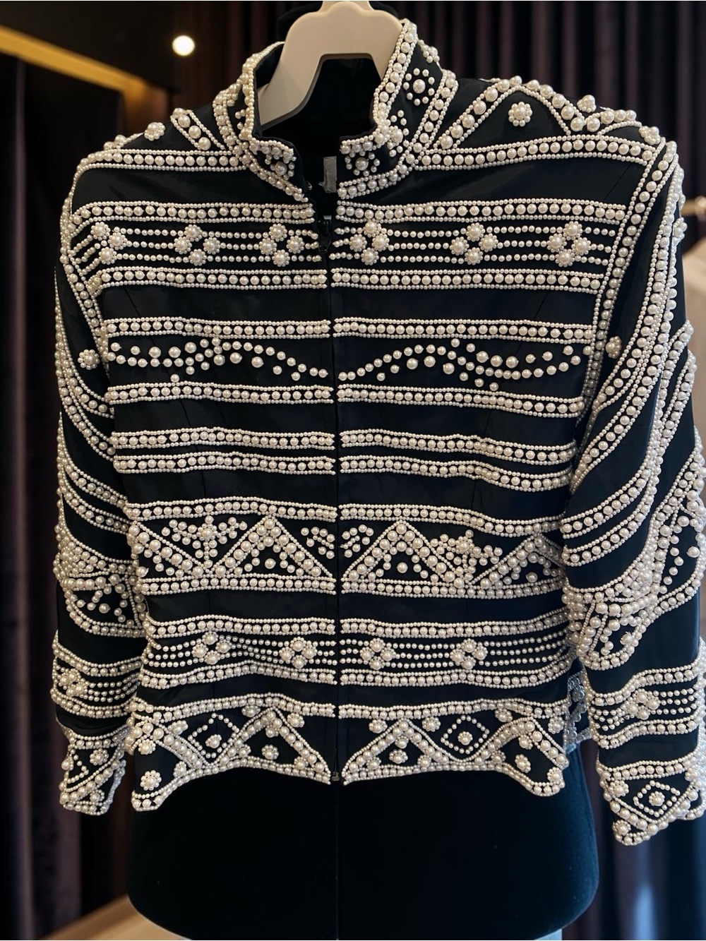 Vintage 1980’s Embellished Pearl Beaded Black Jacket by Belo